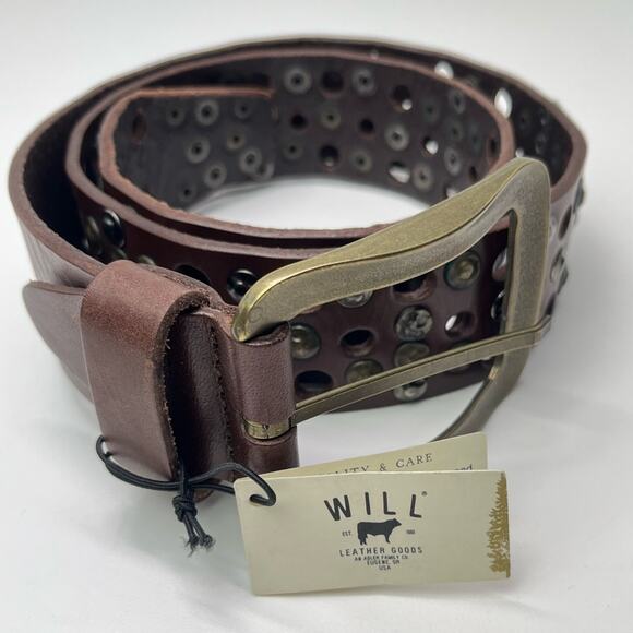 New Will Leather Goods Women's Studded Brown Wide Leather Statement Belt - Picture 8 of 11